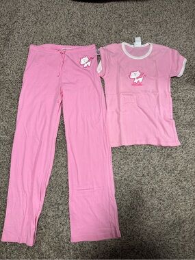 Womens  Pink Cat Graphic Pajama Set